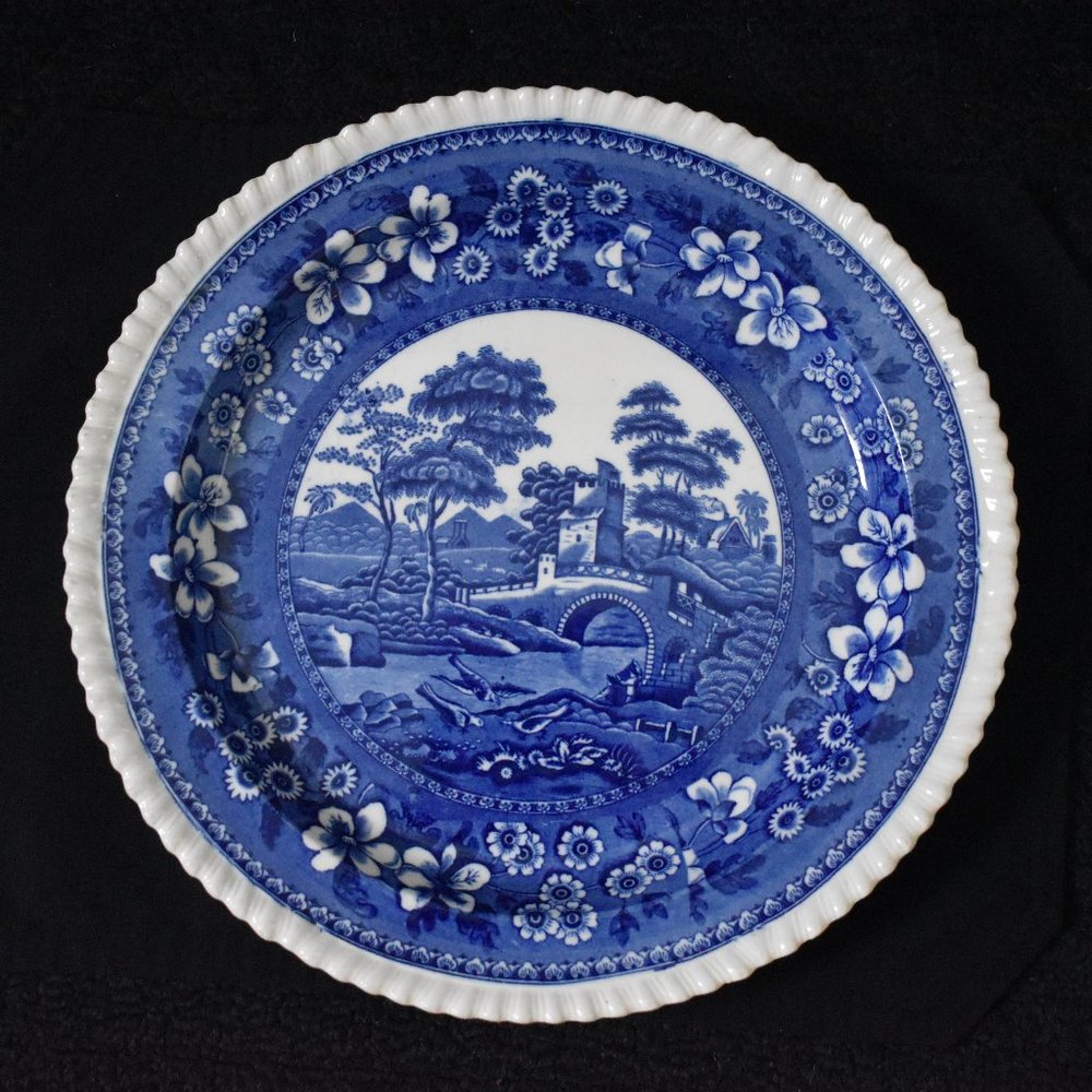 Antique Spode Copeland Blue Tower Round Serving Platter Plate